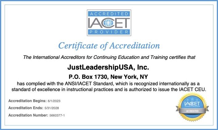 IACET certification for JustLeadershipUSA